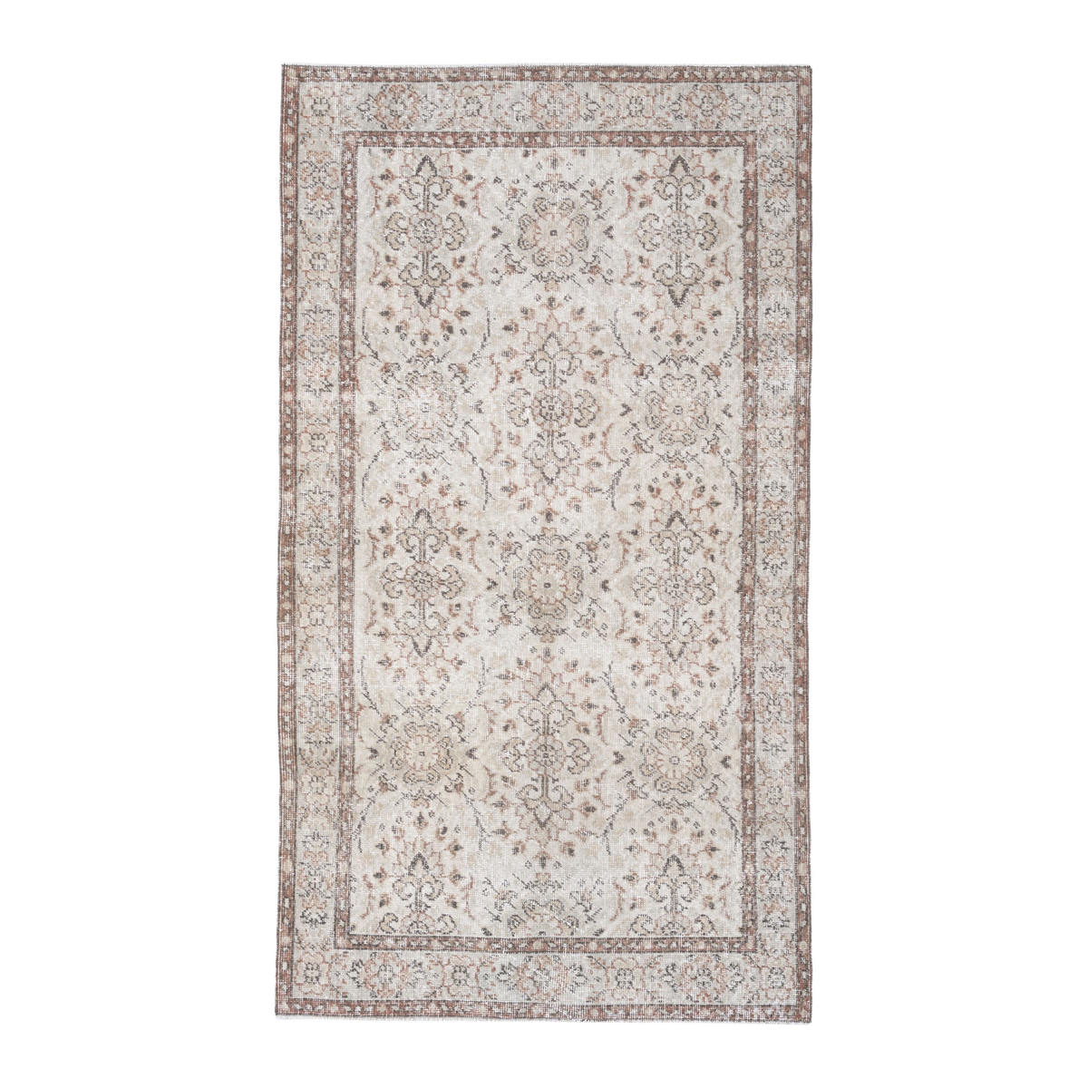 Turkish Isparta area rug in cream and greige, 3'8" x 6'9"