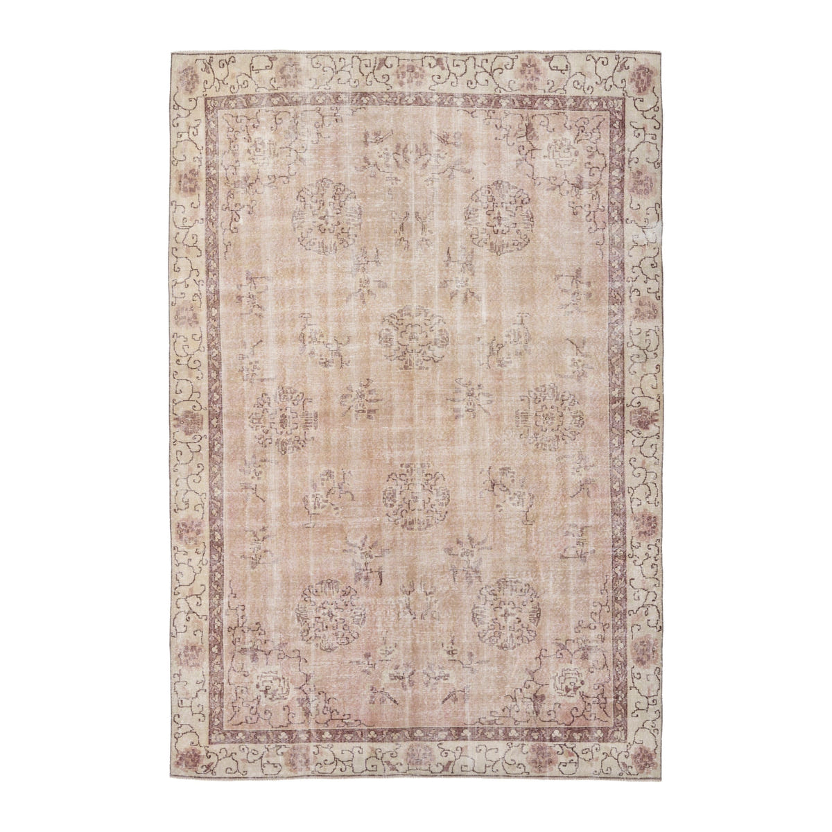 Turkish Isparta area rug in muted pink and faded red, 6'9" x 10'2"