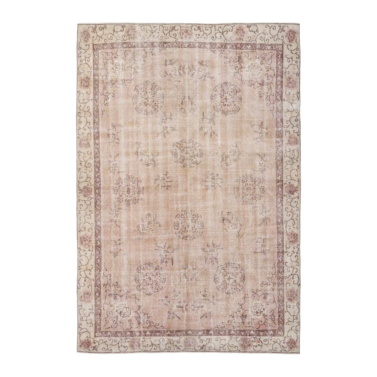 Turkish Isparta area rug in muted pink and faded red, 6'9" x 10'2"