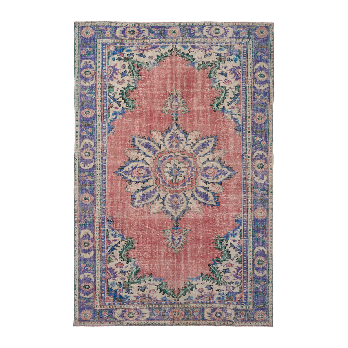 Turkish Manisa area rug in rose and denim, 6'9" x 10'5"