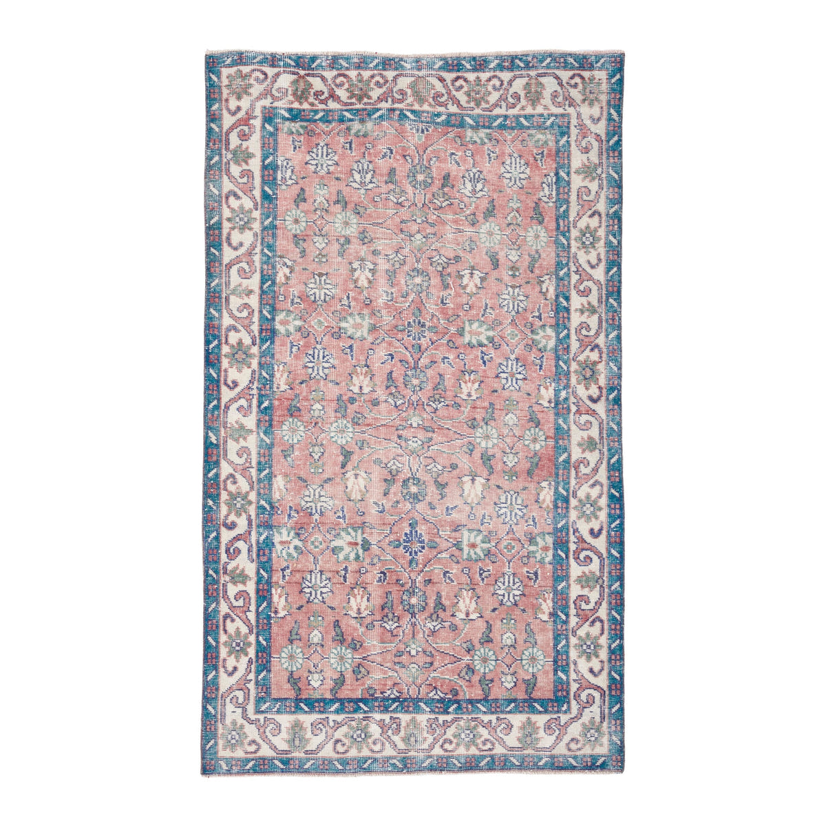 Turkish Isparta area rug in rose and cream, 3'9" x 6'6"