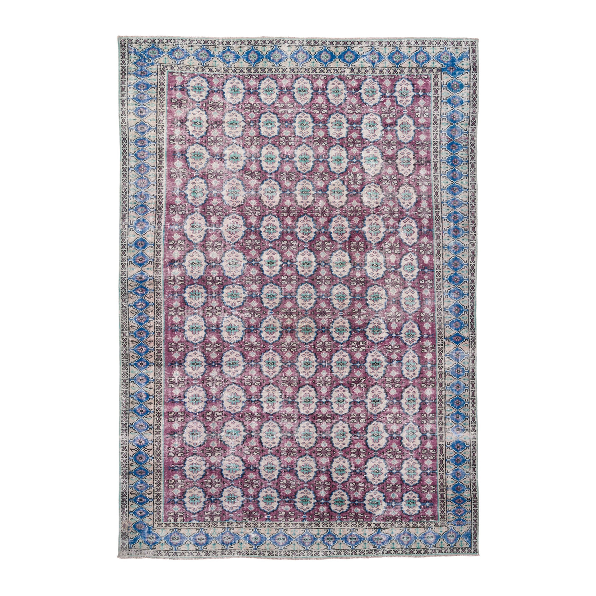 Turkish Manisa area rug in burgundy and navy, 6'9" x 9'11"