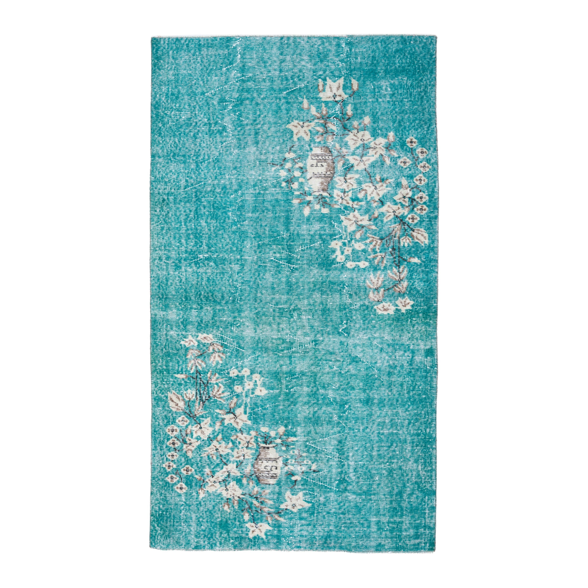 Turkish Isparta area rug in turquoise and off-white, 3'9" x 6'9"