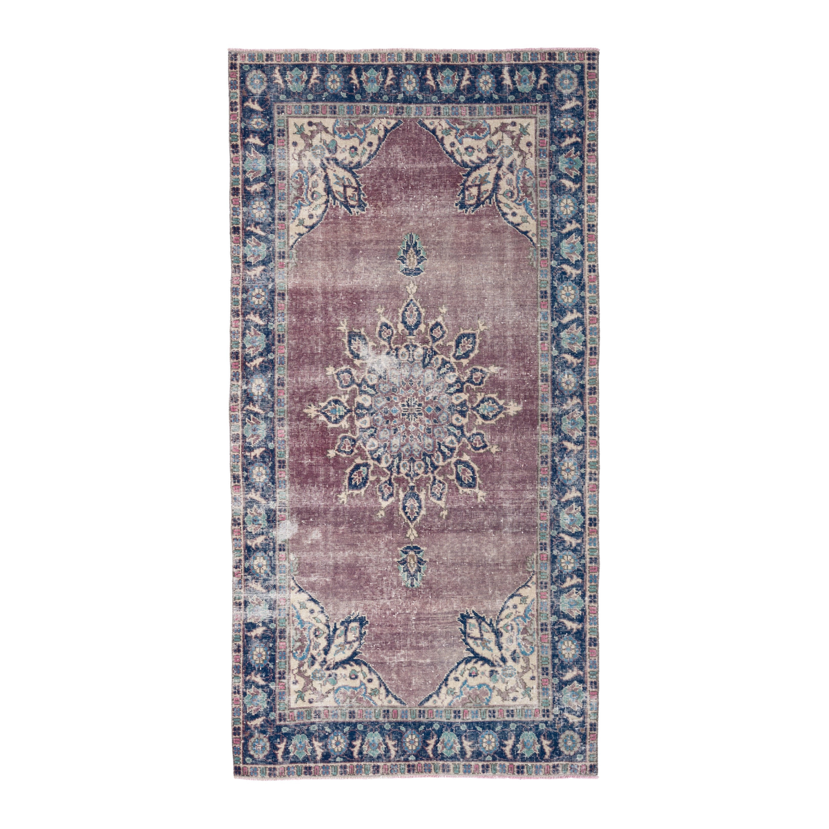 Turkish Isparta area rug in dusty rose and navy, 3'9" x 7'