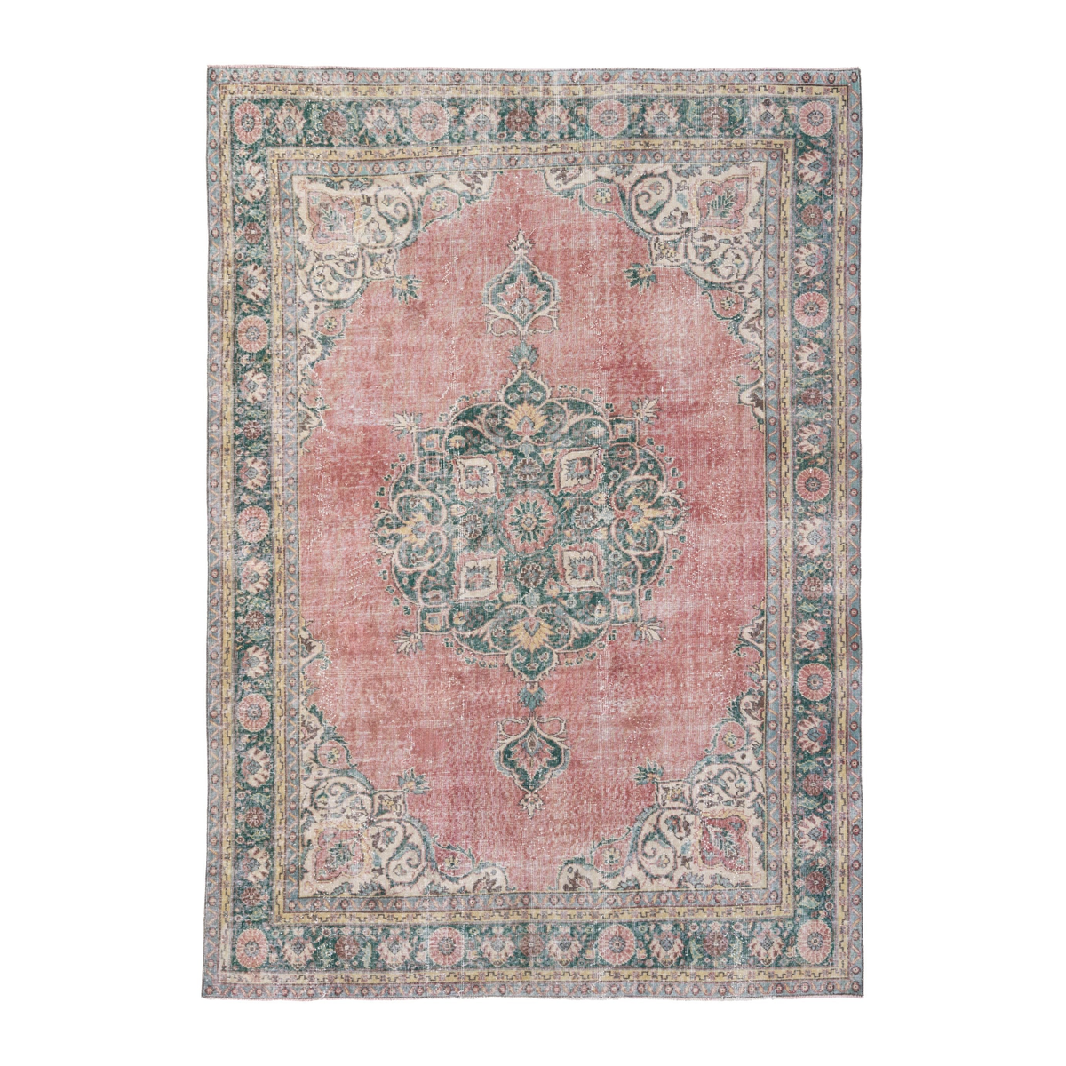 Turkish Isparta area rug in dusty rose and sage, 7'1" x 9'7"