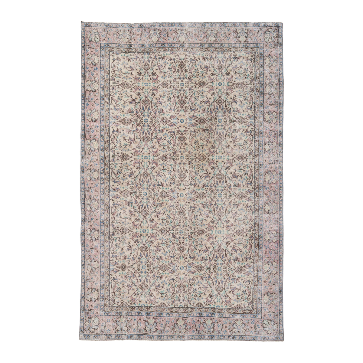 Turkish Isparta area rug in ivory and muted pink, 6'5" x 9'11"
