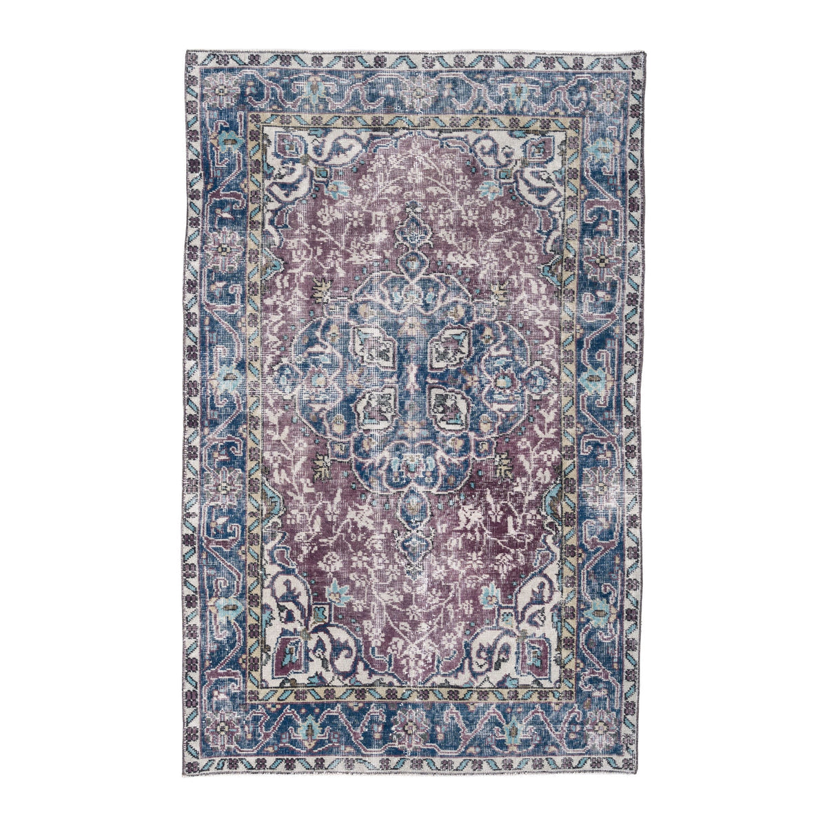 Turkish Isparta area rug in dusty rose and navy, 3'10" x 6'2"