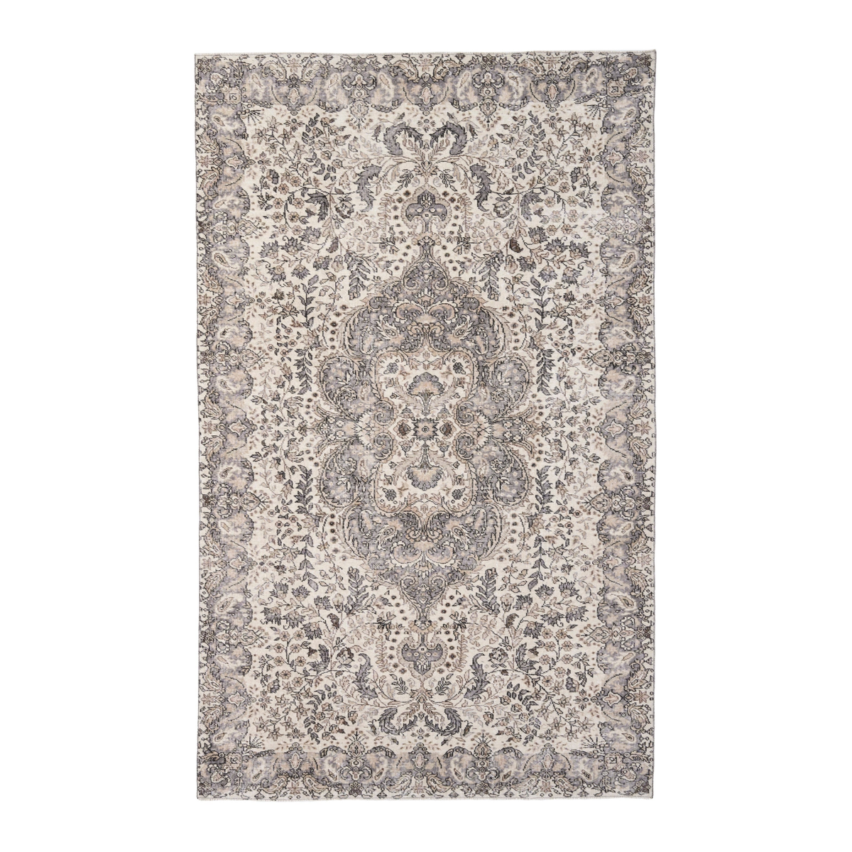 Turkish Isparta area rug in cream and stone, 6'3" x 10'2"