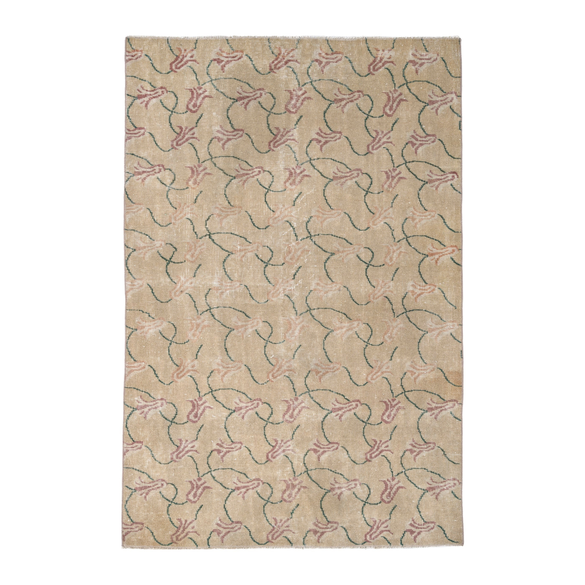 Turkish Isparta accent rug in beige and sage, 3'11" x 5'11"