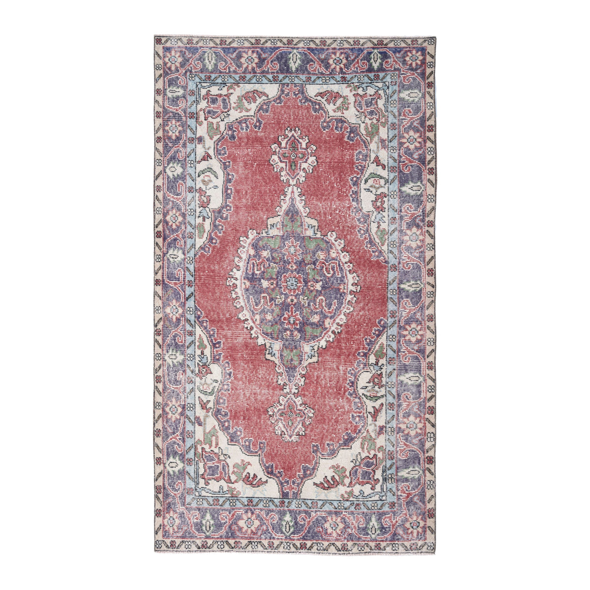 Turkish Isparta area rug in rose and navy, 3'9" x 6'11"