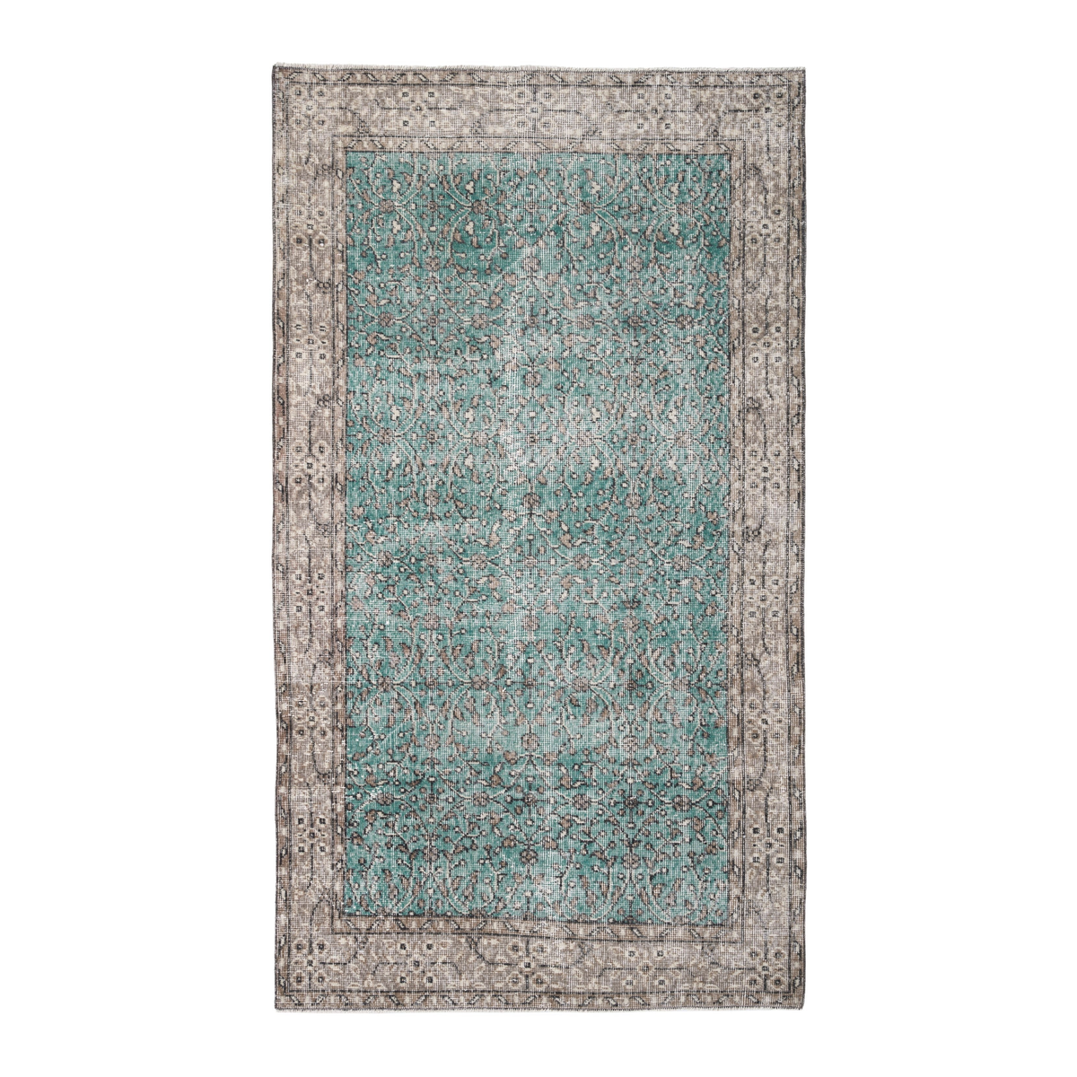 Turkish Isparta area rug in teal and greige, 3'9" x 6'8"