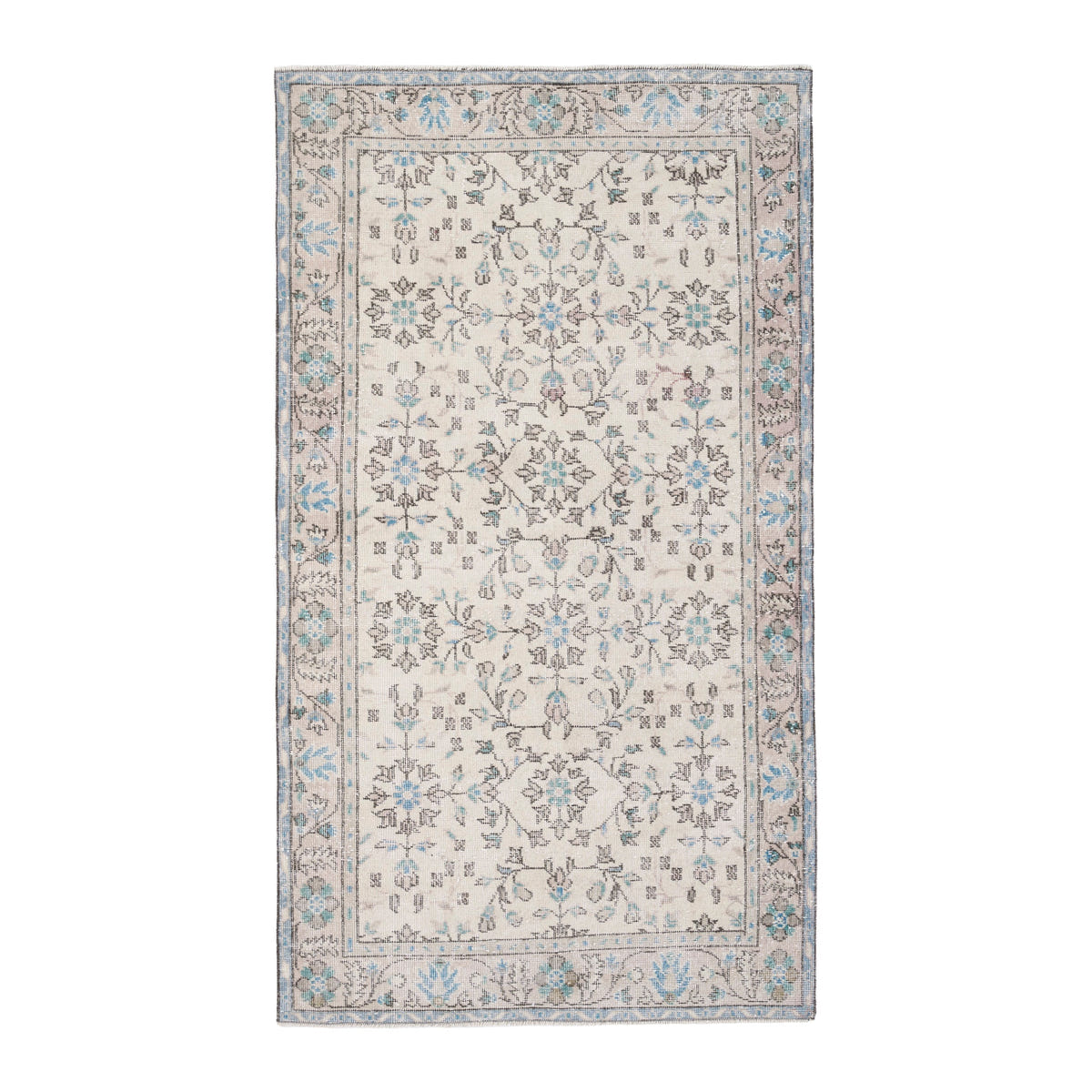 Turkish Isparta area rug in cream and powder blue, 3'9" x 6'9"
