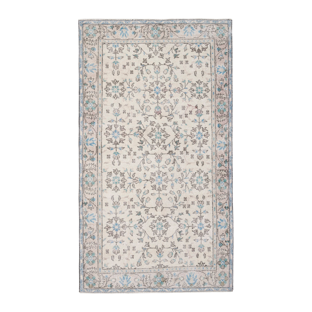 Turkish Isparta area rug in cream and powder blue, 3'9" x 6'9"