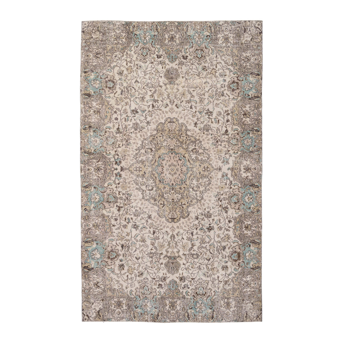 Turkish Isparta area rug in cream and taupe, 6'1" x 9'11"