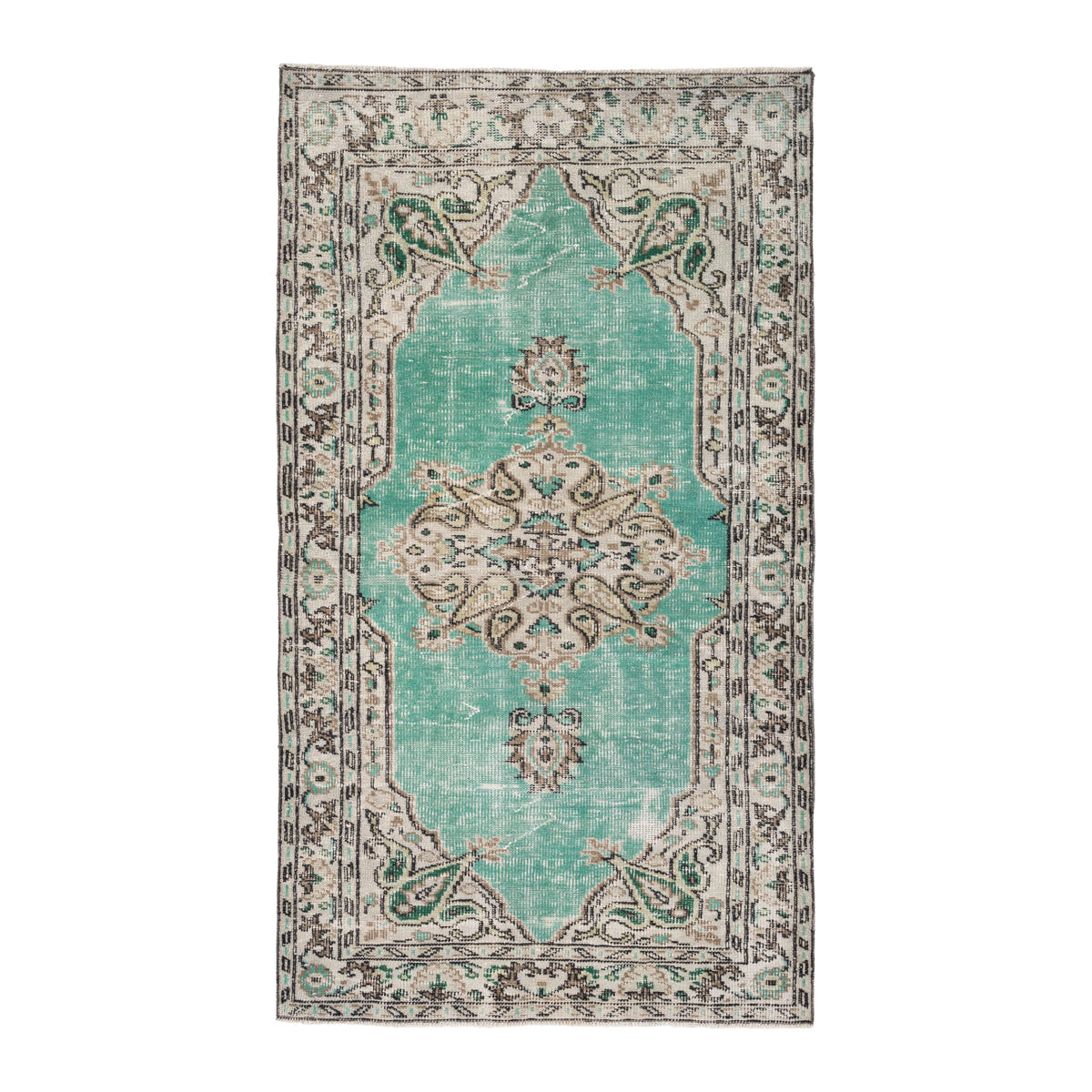 Turkish Manisa area rug in turquoise and cream, 3'8" x 6'5"