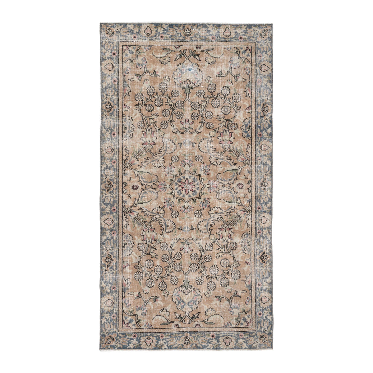 Turkish Isparta area rug in beige and blue gray, 3'7" x 6'11"