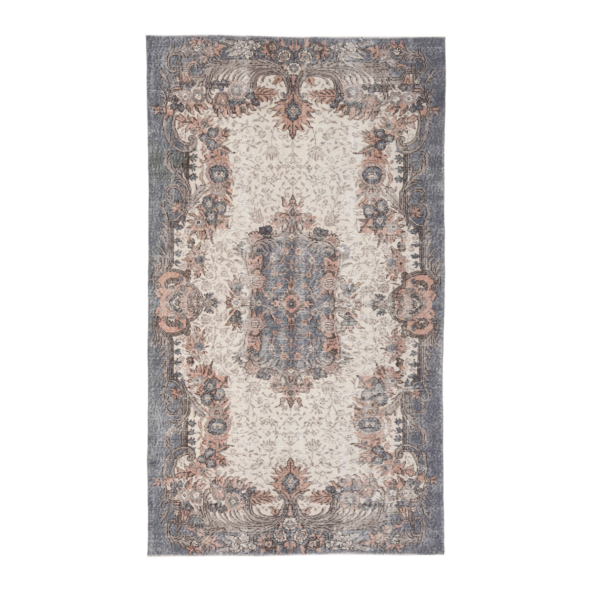 Turkish Isparta area rug in cream and dusty rose, 5'1" x 8'10"