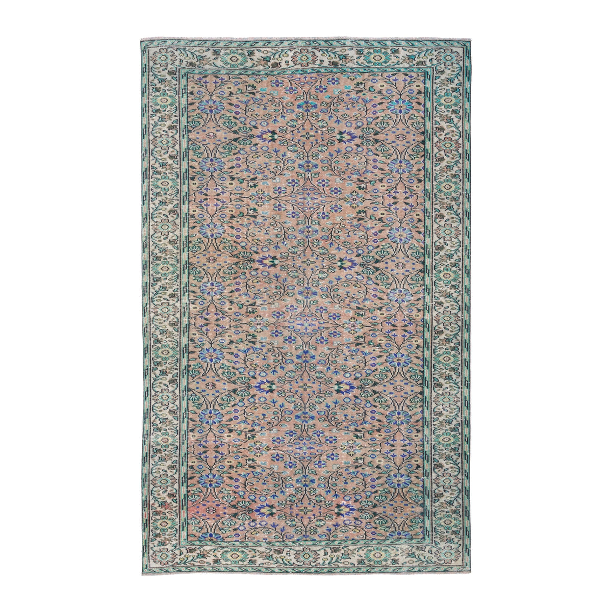 Turkish Manisa area rug in dusty rose and sage, 6'2" x 9'3"