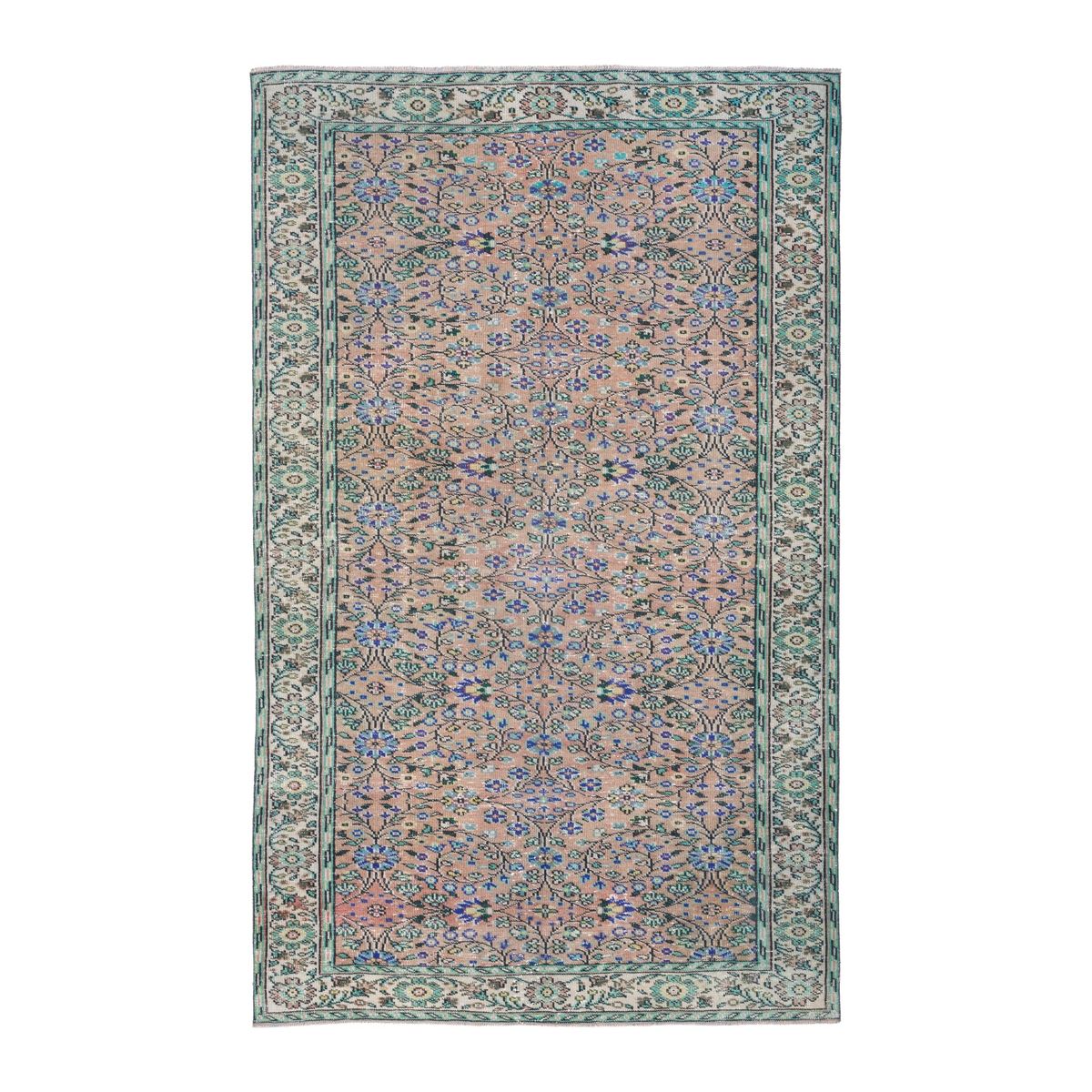 Turkish Manisa area rug in dusty rose and sage, 6'2" x 9'3"