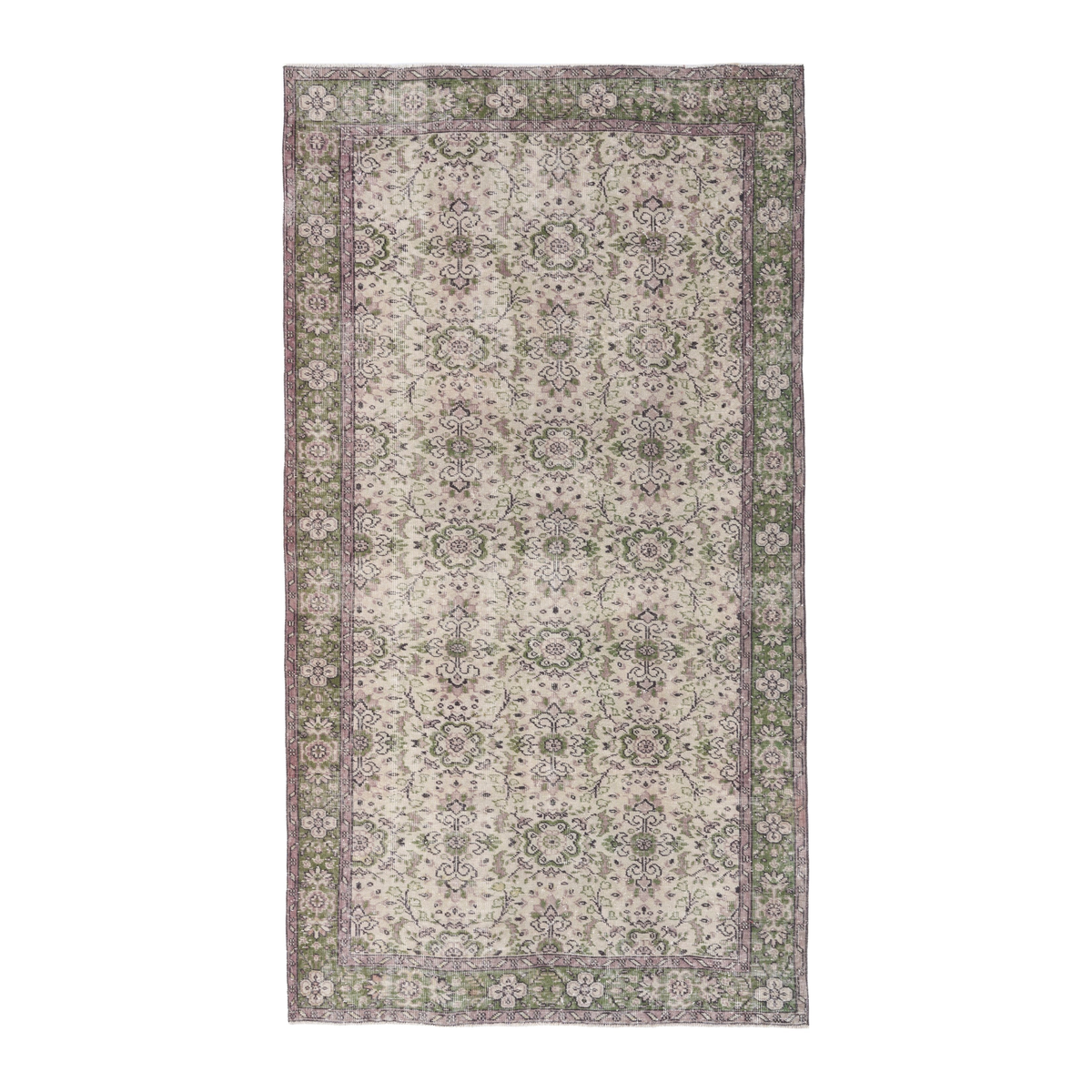 Turkish Isparta area rug in cream and sage, 5'1" x 9'