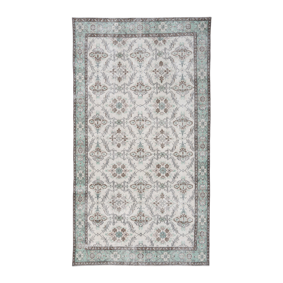 Turkish Isparta area rug in cream and sage, 5'7" x 9'7"