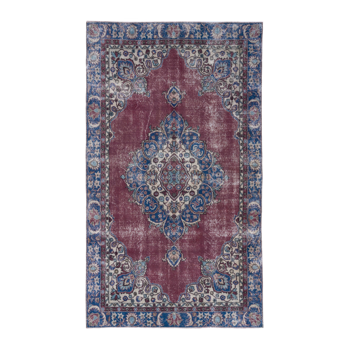 Turkish Isparta area rug in burgundy and navy, 6'1" x 10'2"