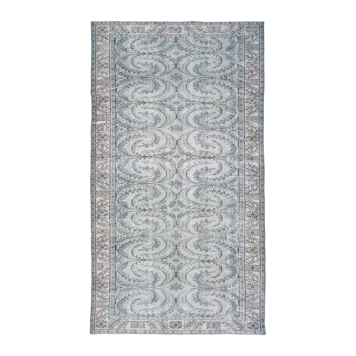 Turkish Manisa area rug in ivory and celadon, 5'6" x 10'