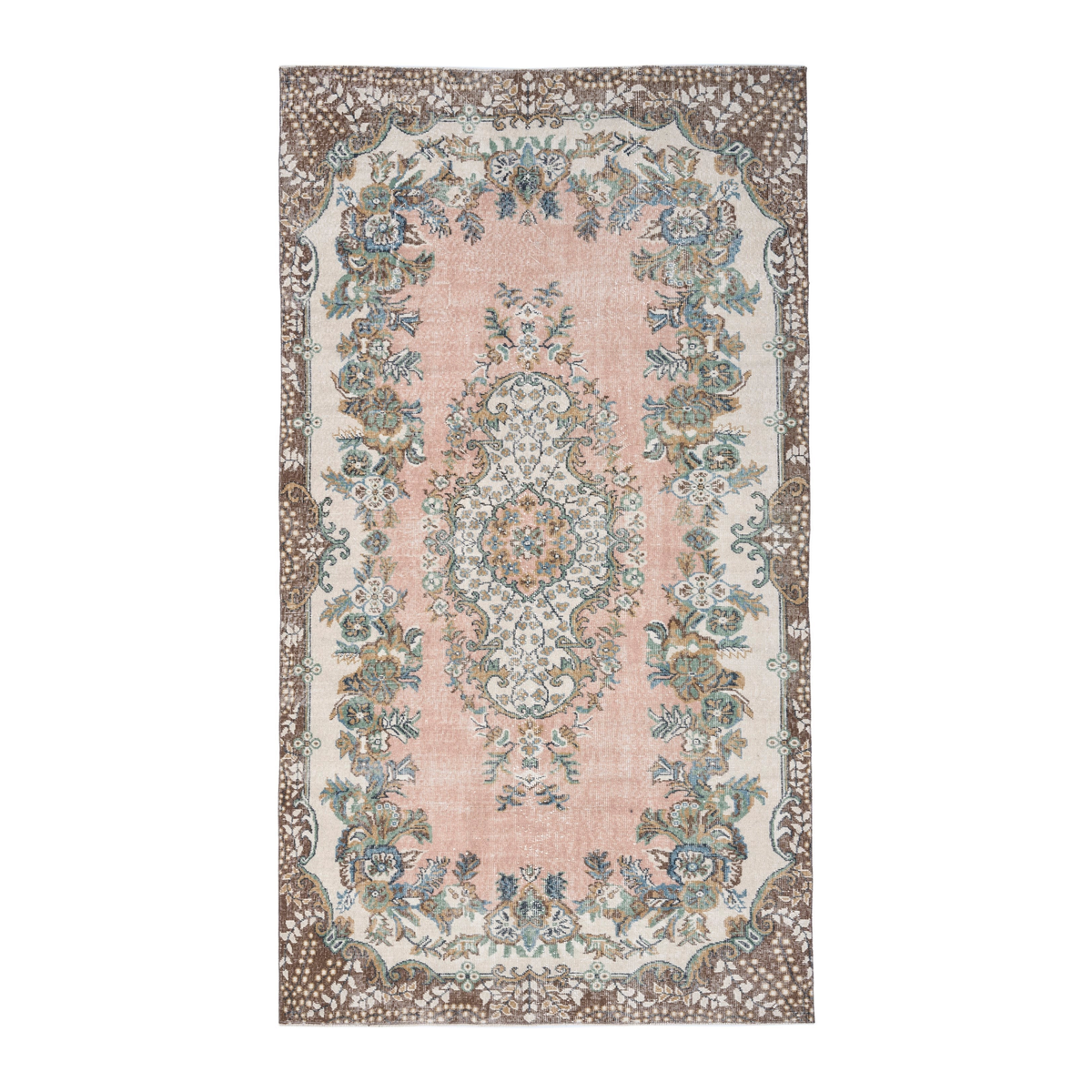 Turkish Isparta area rug in muted pink and cream, 5'8" x 9'8"