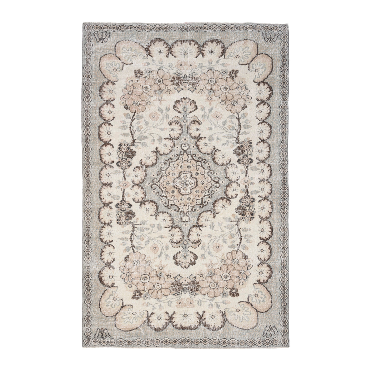 Turkish Isparta area rug in cream and greige, 5'7" x 8'6"