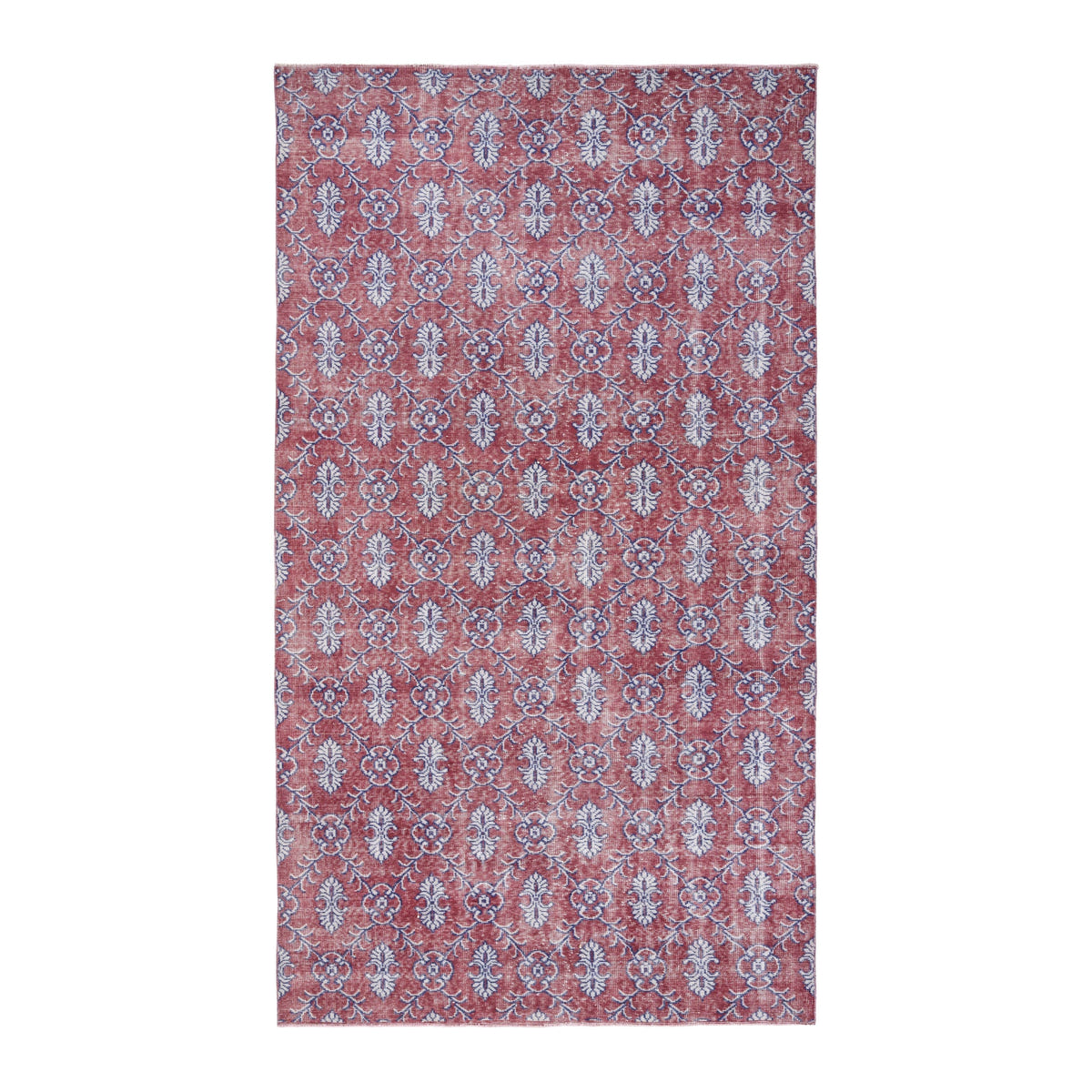 Turkish Isparta area rug in burgundy and dusty blue, 5'5" x 9'4"