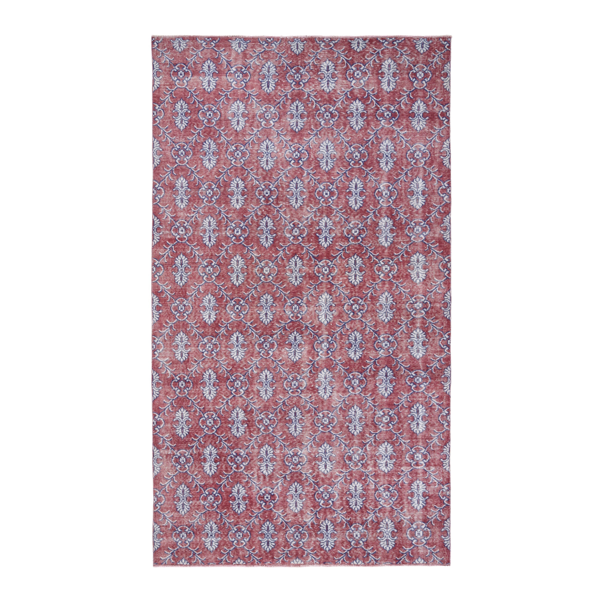 Turkish Isparta area rug in burgundy and dusty blue, 5'5" x 9'4"