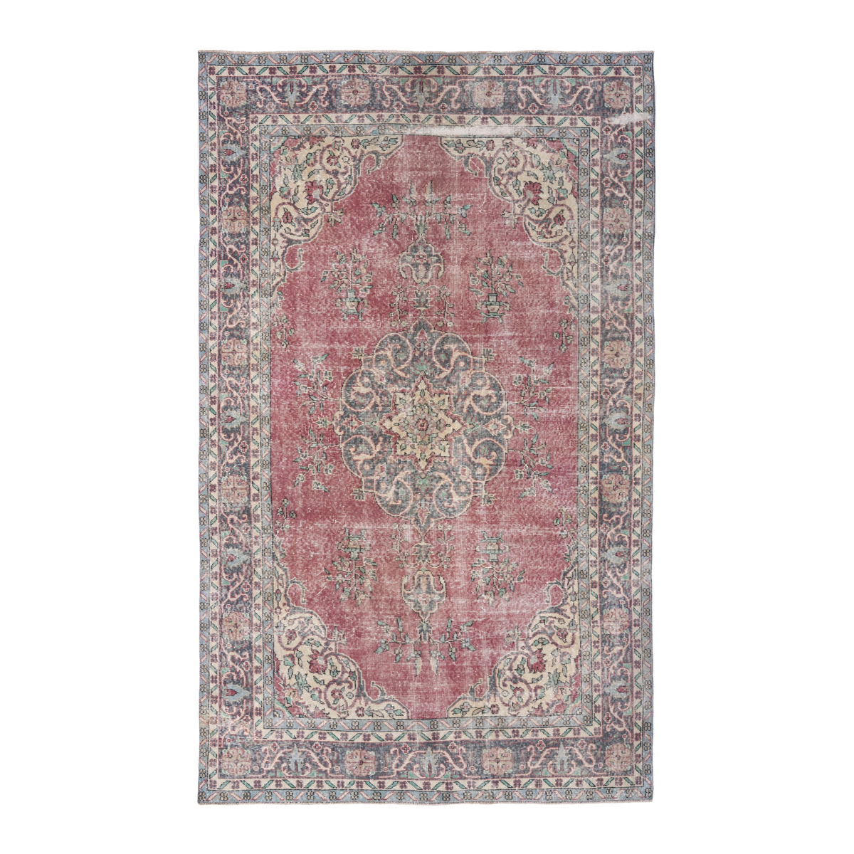 Turkish Isparta area rug in dusty rose and muted pink, 6'3" x 10'1"