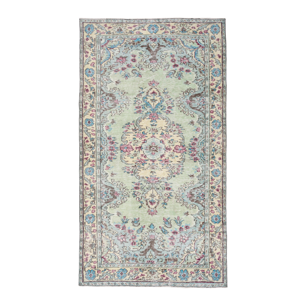 Turkish Manisa area rug in cream and muted pink, 5'1" x 8'9"
