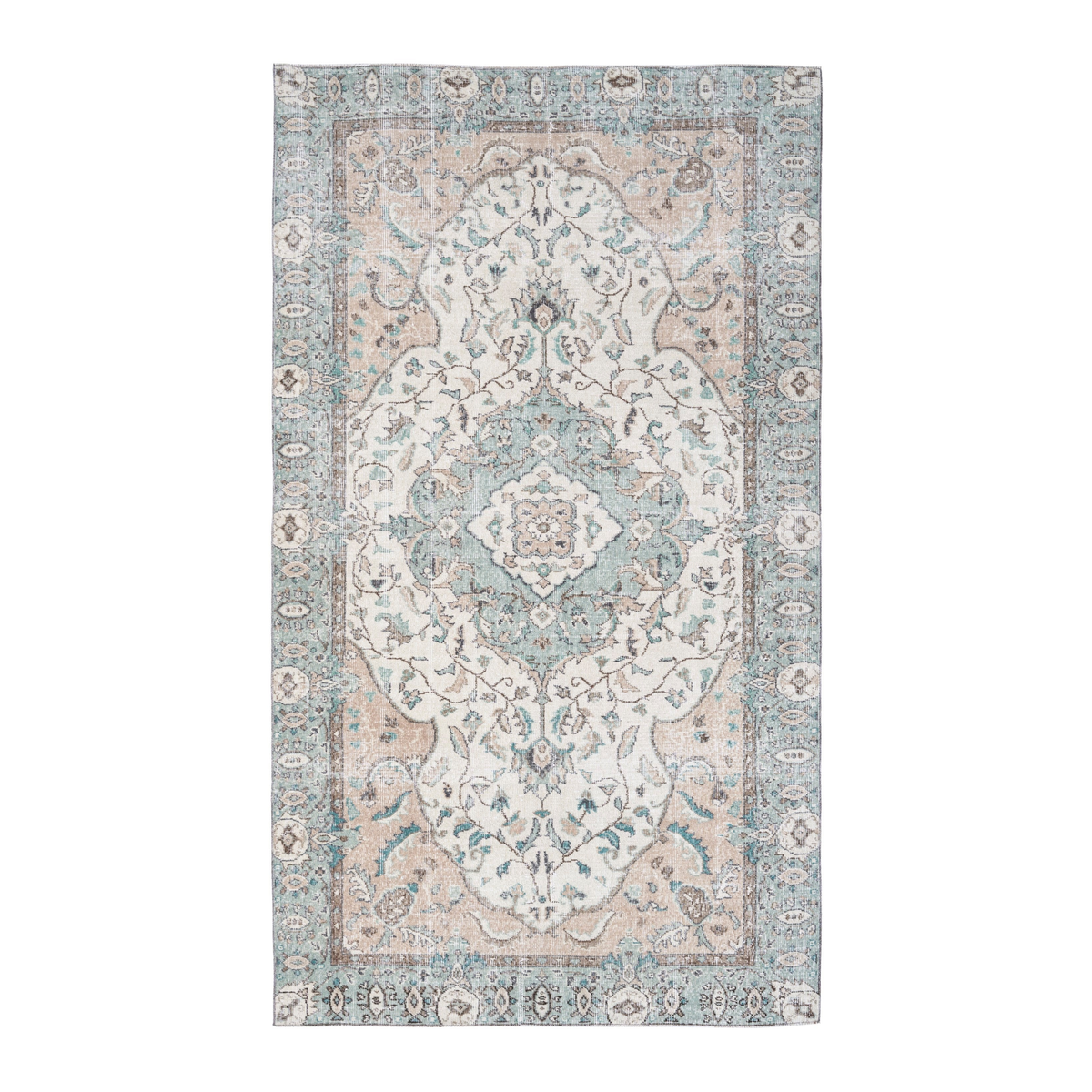 Turkish Isparta area rug in cream and blue gray, 5'3" x 8'11"