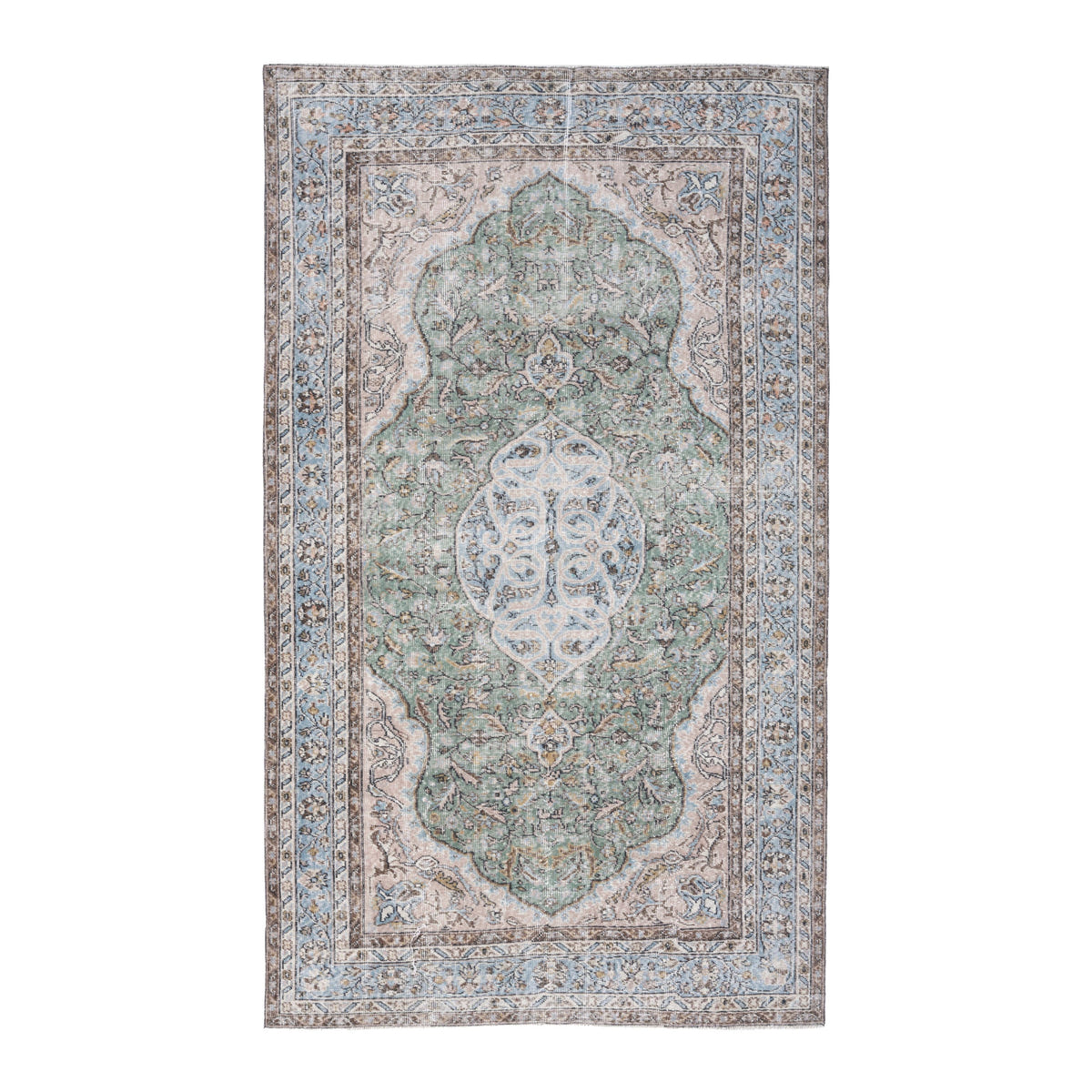Turkish Isparta area rug in sage and powder blue, 5'5" x 8'11"