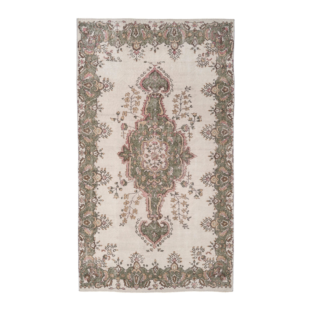 Turkish Isparta area rug in cream and sage, 5'4" x 9'3"