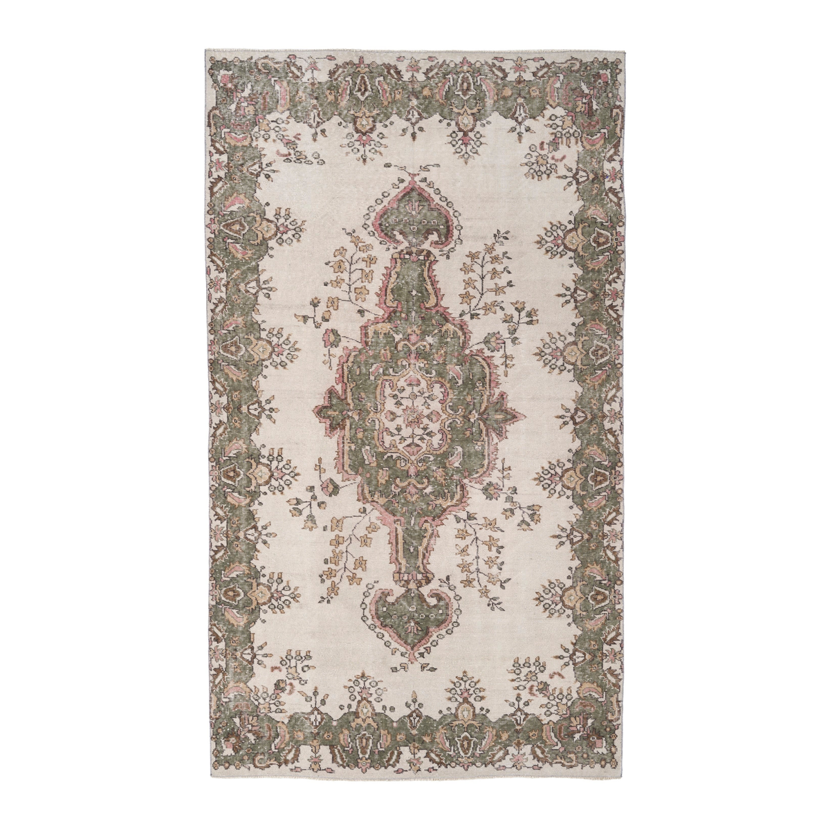 Turkish Isparta area rug in cream and sage, 5'4" x 9'3"