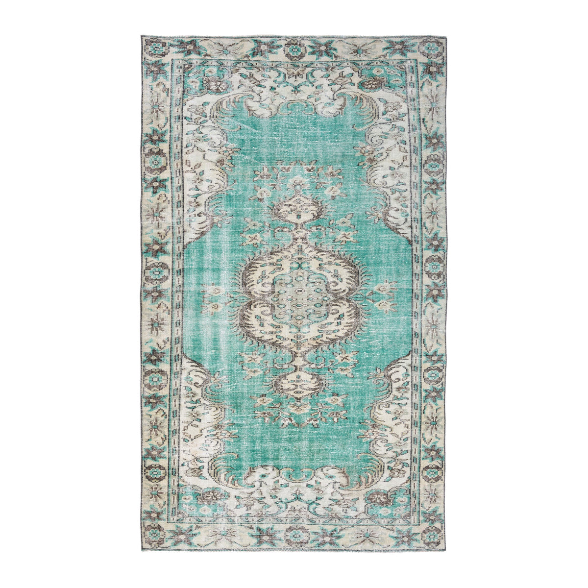 Turkish Manisa area rug in turquoise and cream, 5'8" x 9'6"