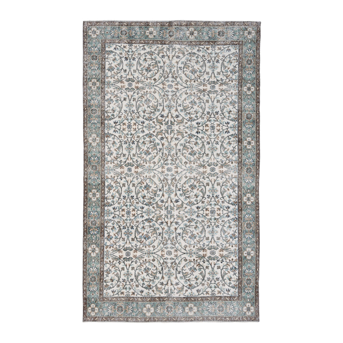 Turkish Isparta area rug in ivory and blue gray, 5'10" x 9'5"