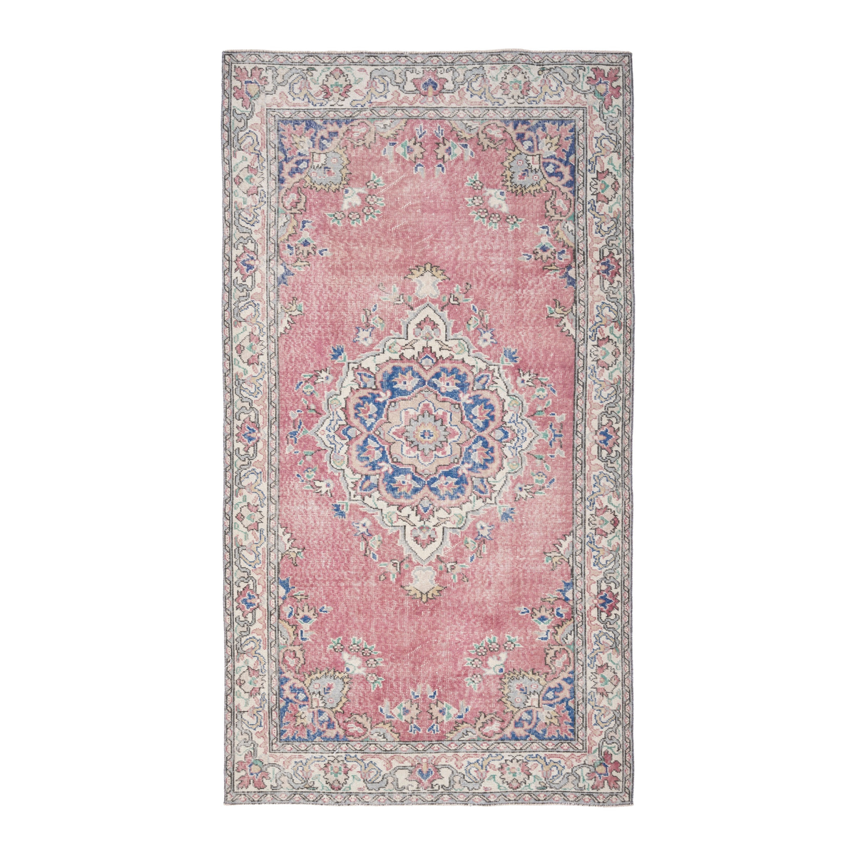 Turkish Isparta area rug in muted pink and off-white, 4'6" x 8'2"