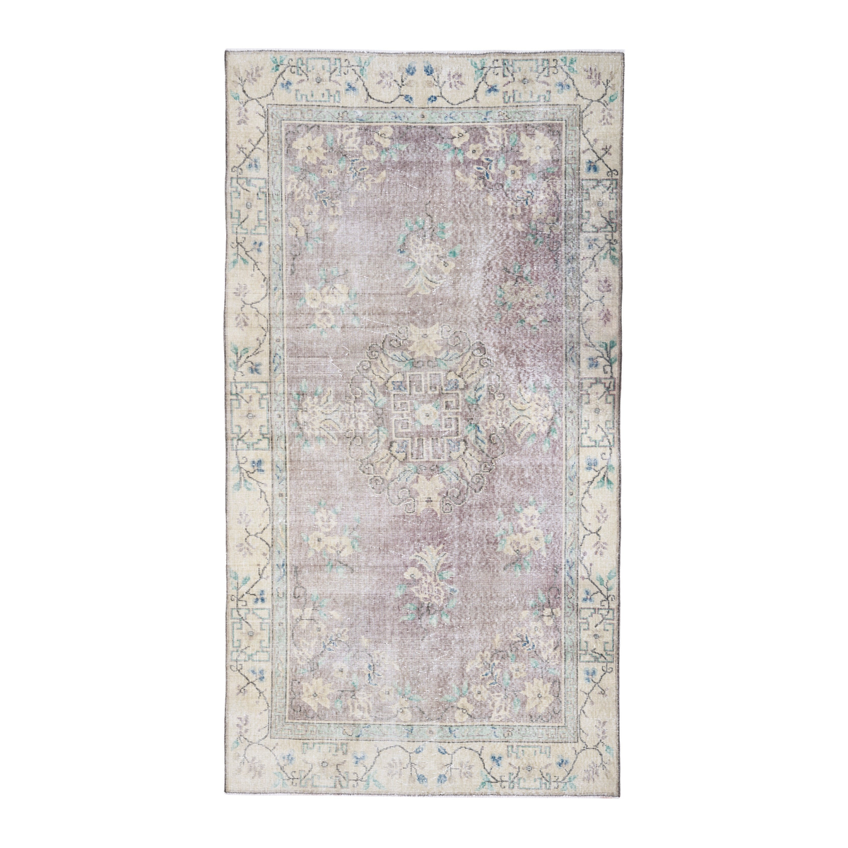 Turkish Isparta area rug in dusty rose and cream, 4'9" x 8'6"