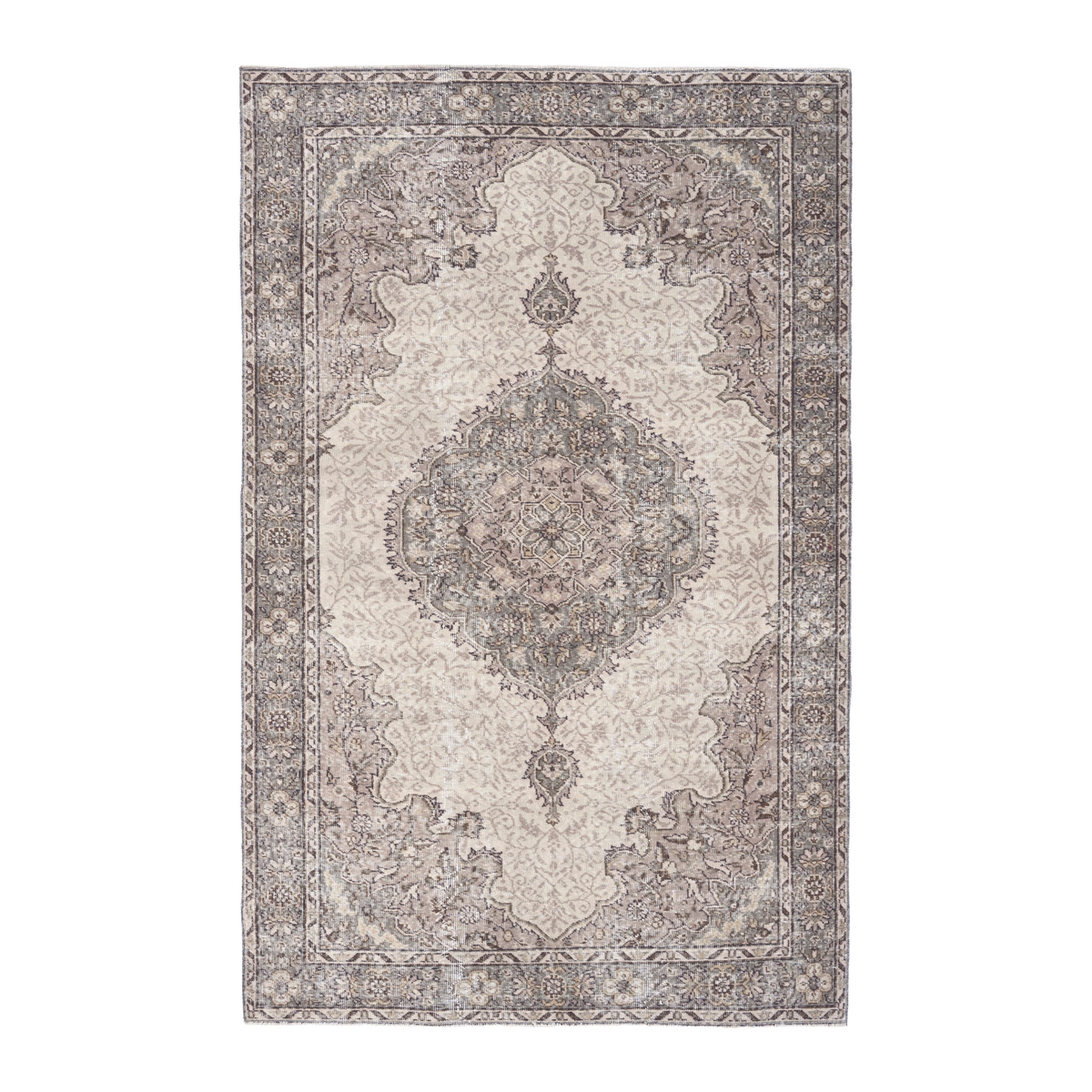 Turkish Isparta area rug in cream and taupe, 5' x 7'10"