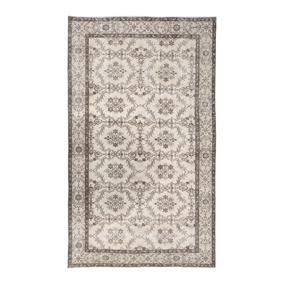 Turkish Isparta area rug in cream and taupe, 5'6" x 9'