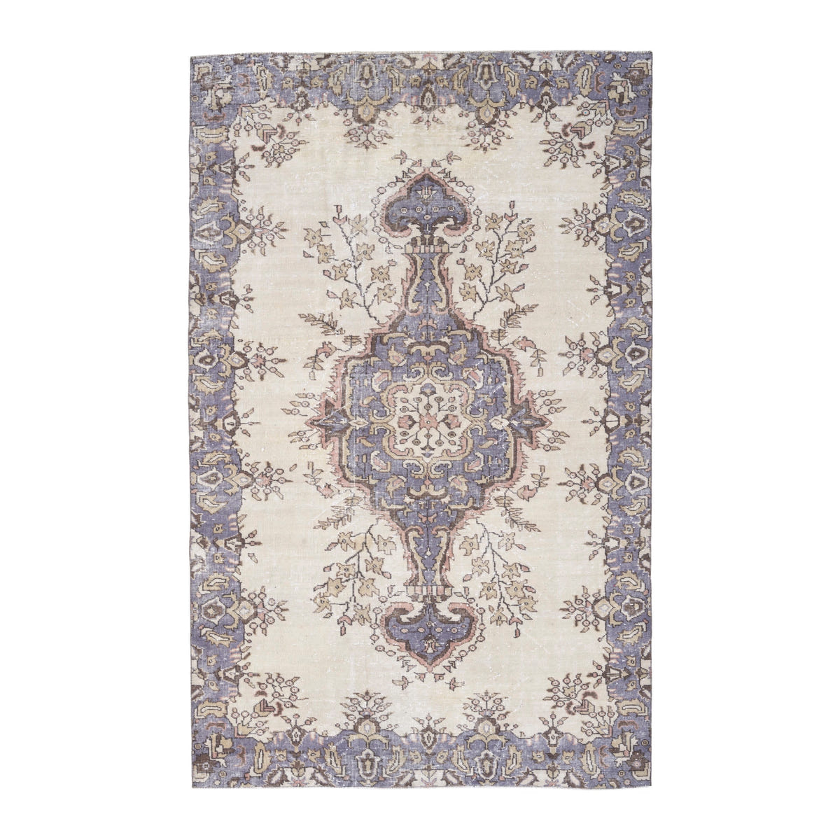 Turkish Isparta area rug in ivory and slate blue, 5'5" x 8'5"