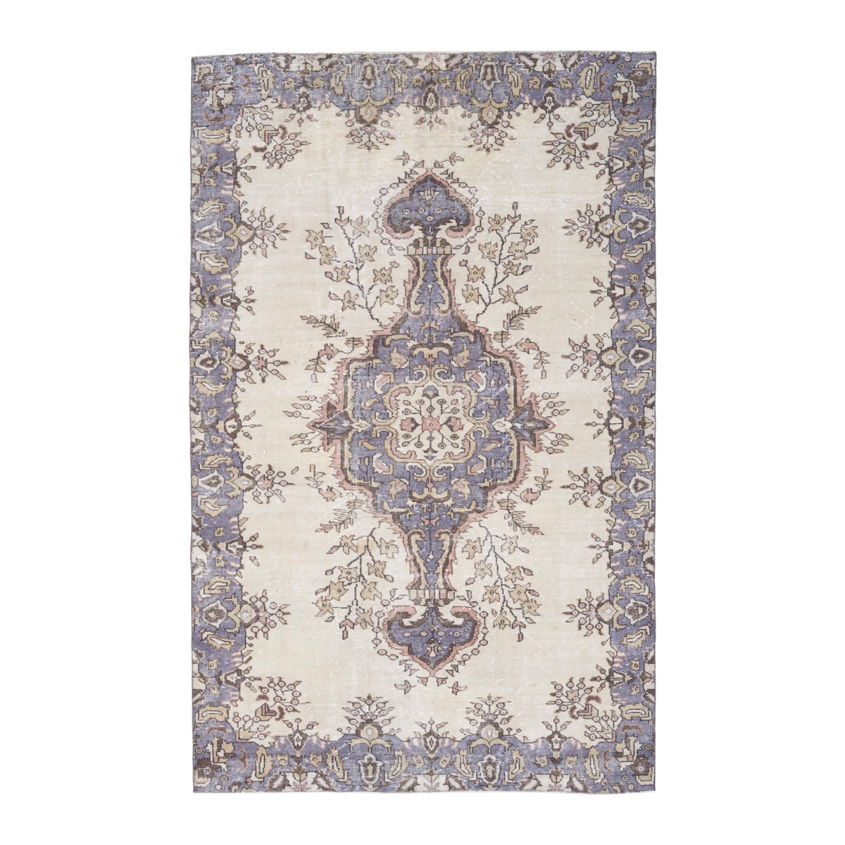 Turkish Isparta area rug in ivory and slate blue, 5'5" x 8'5"
