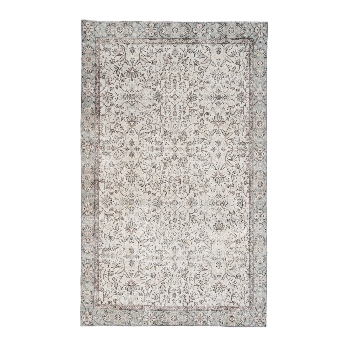 Turkish Isparta area rug in cream and greige, 5'5" x 8'10"