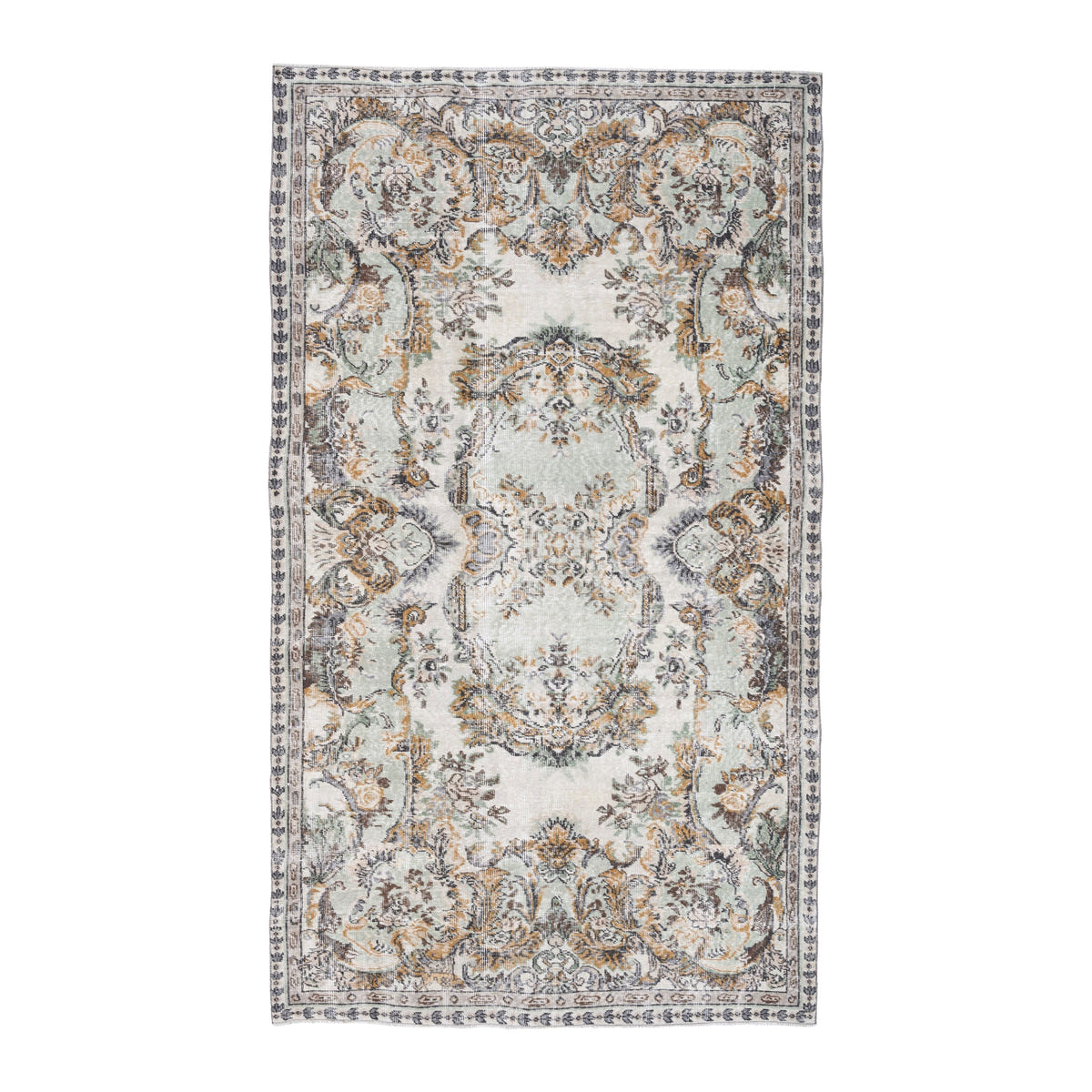 Turkish Isparta area rug in cream and antique gold, 5'2" x 8'10"