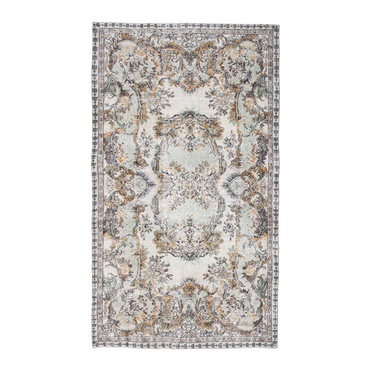 Turkish Isparta area rug in cream and antique gold, 5'2" x 8'10"
