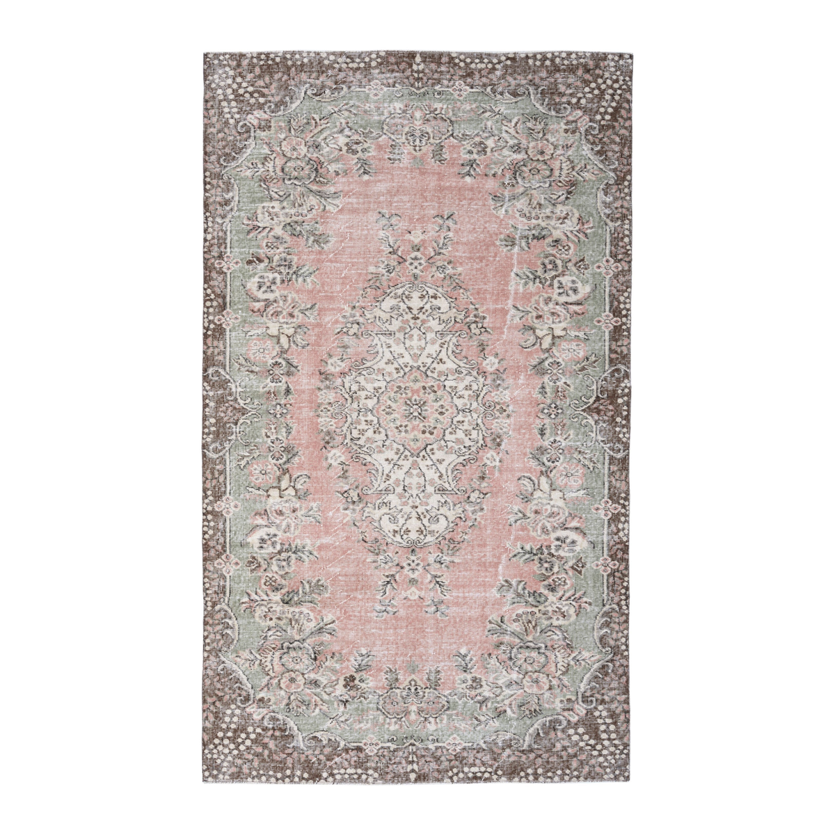 Turkish Isparta area rug in muted pink and cream, 5'3" x 8'9"