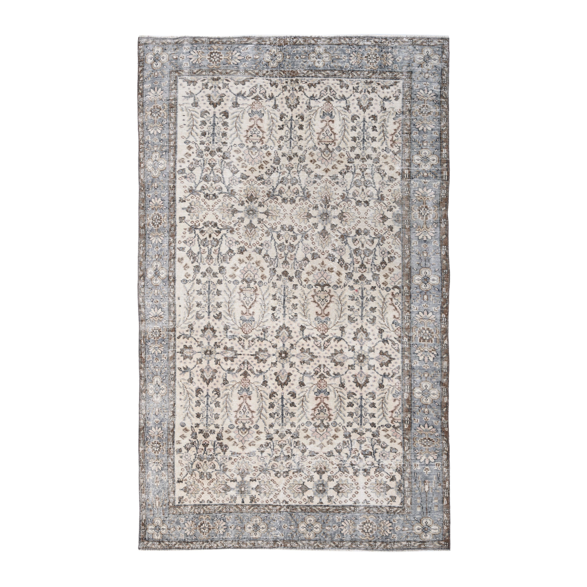 Turkish Isparta area rug in ivory and stone, 5'1" x 8'4"